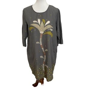 Gudrun Sjoden Gray Floral Tunic Dress Polka Dots 100% Cotton Small